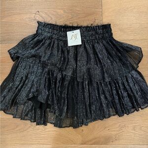 LoveShackFancy Shimmering Black Mini Skirt